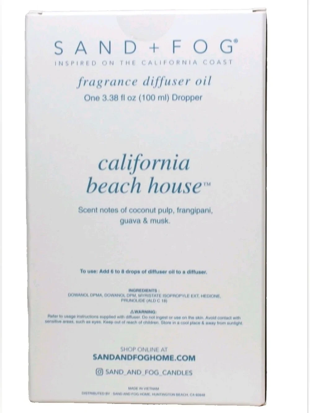 Sand + Fog Fragrance Diffuser Oil ~ California Beach House ~ 100 ml